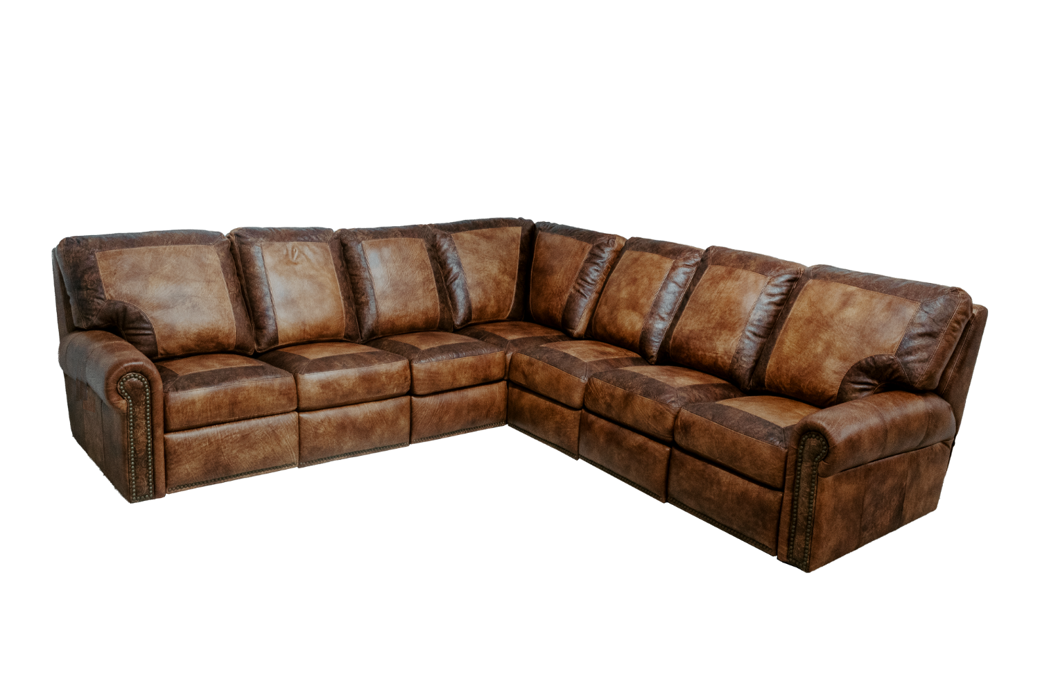 Rustic leather deals sectional with recliner